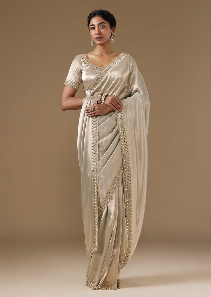 Pista Green Kundan Border Saree
