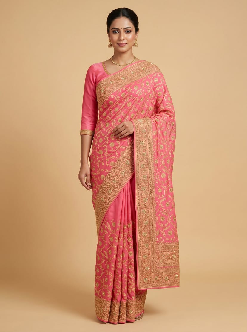 Pink Embroidered Saree