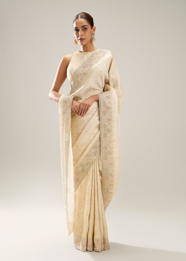 Ivory Banarasi Silk Saree