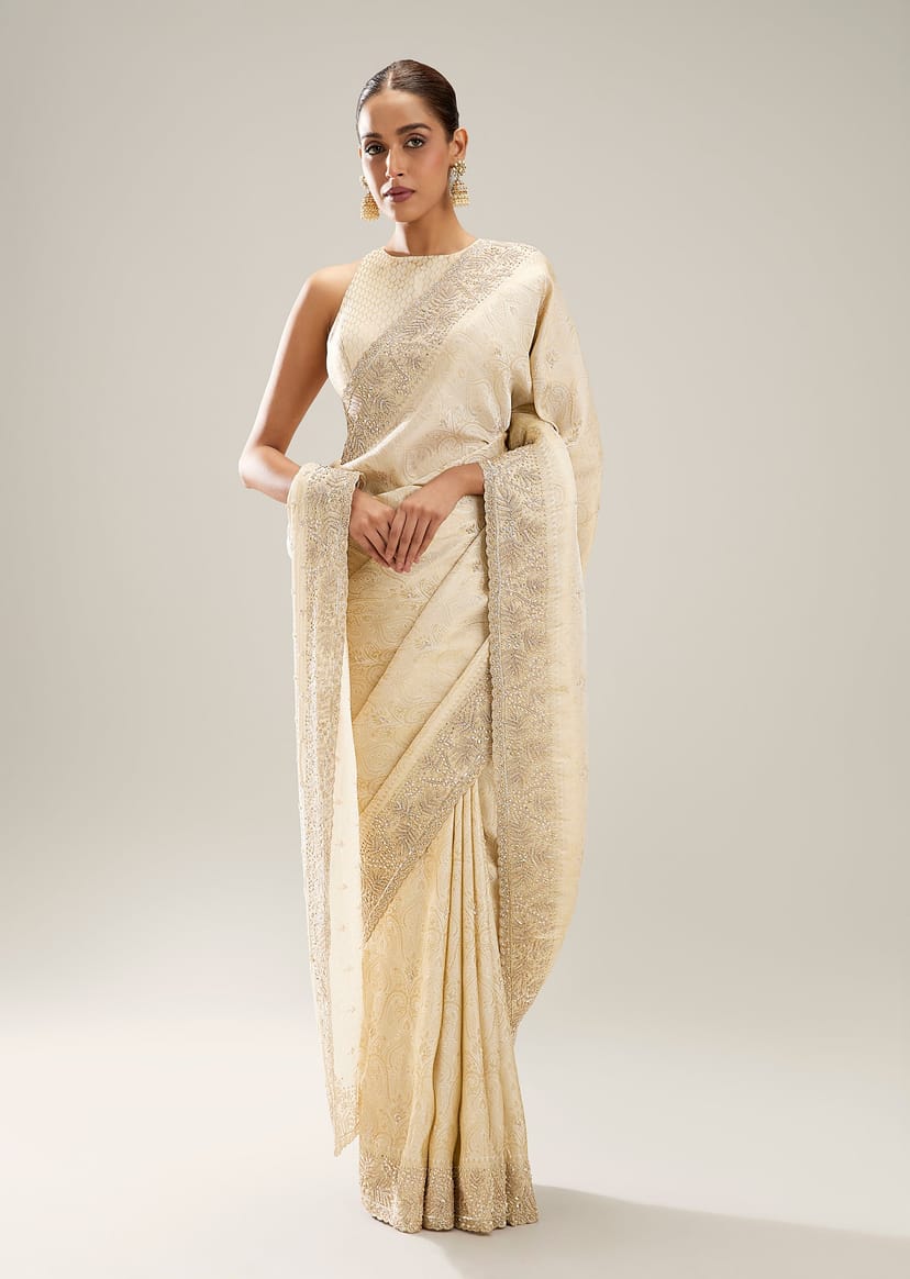 Ivory Banarasi Silk Saree