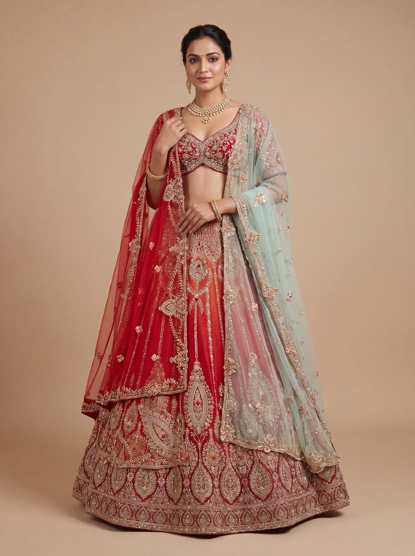 Rust Orange Pheras Bridal Lehenga